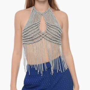 Giuseppe Di Morabito Woven Halter Top with Rhinestone NWT